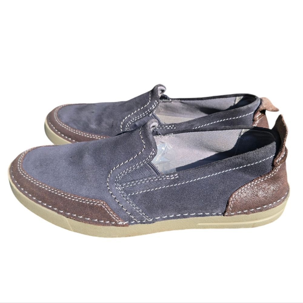 Clarks Men's Gosler Race Blue Suede Navy Brown Slip on Shoes Loafers 8.5‎
